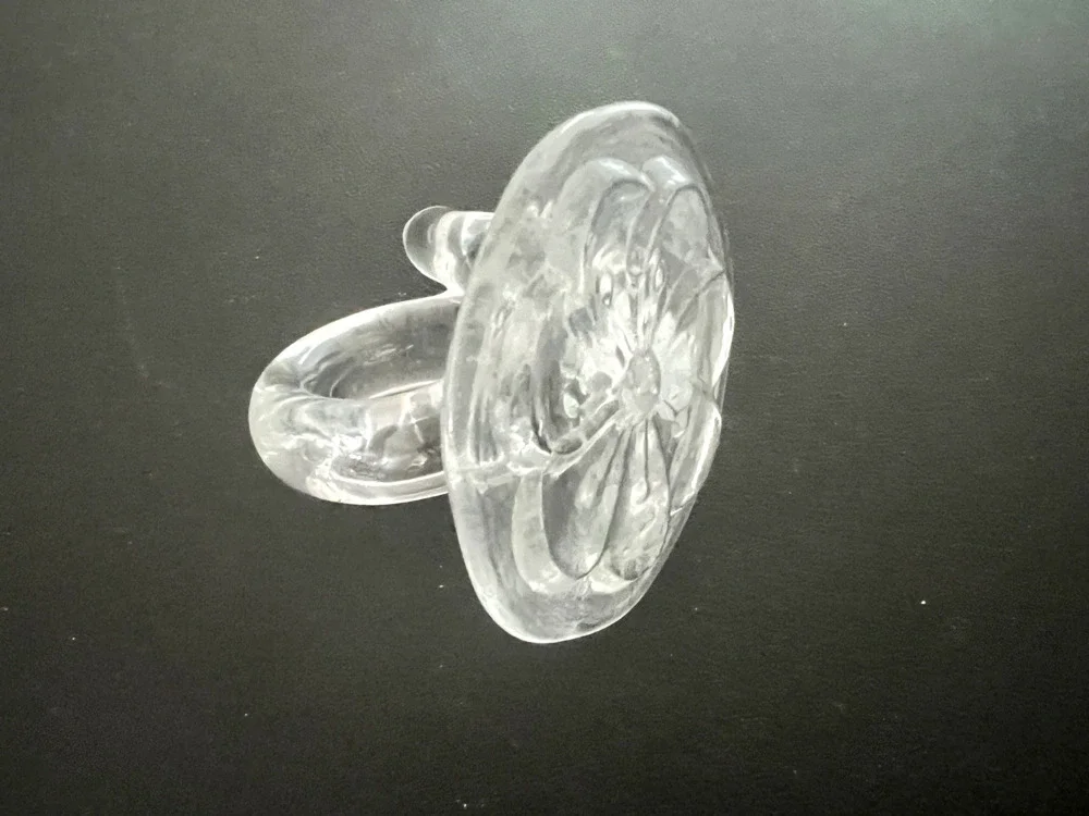 Murano Style Hand Blown Art Glass Flower Napkin Ring Holders Vintage Set 5 Clear